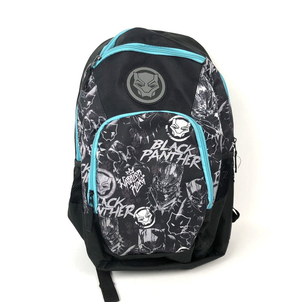 Marvel Black Panther‎ Backpack Padded Side Pockets Zippered Black Aqua Blue